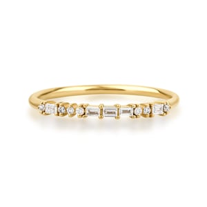 Gold Morse Code Love Ring With Diamonds/ Baguette Cut Diamond Half Eternity Ring/ Unique Wedding Band/ Secret Message Ring/Custom Gift Ring