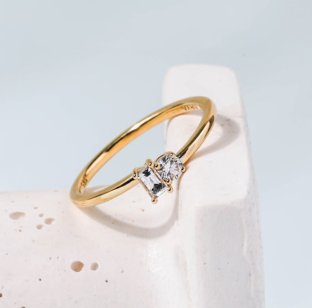 Two Stone Couple Ring/ Minimalistic Gold Diamond Ring/ Unique - Etsy