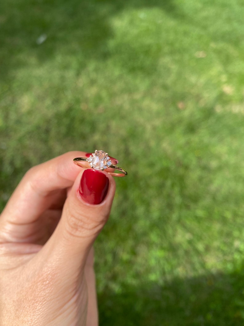 Oval Cut Morganite With Diamonds Halo Ring/ Morganite Diamond Ring/ Artful Engage Ring/ Christmas Gifted Ring/ Anniversary Gift For Her image 3