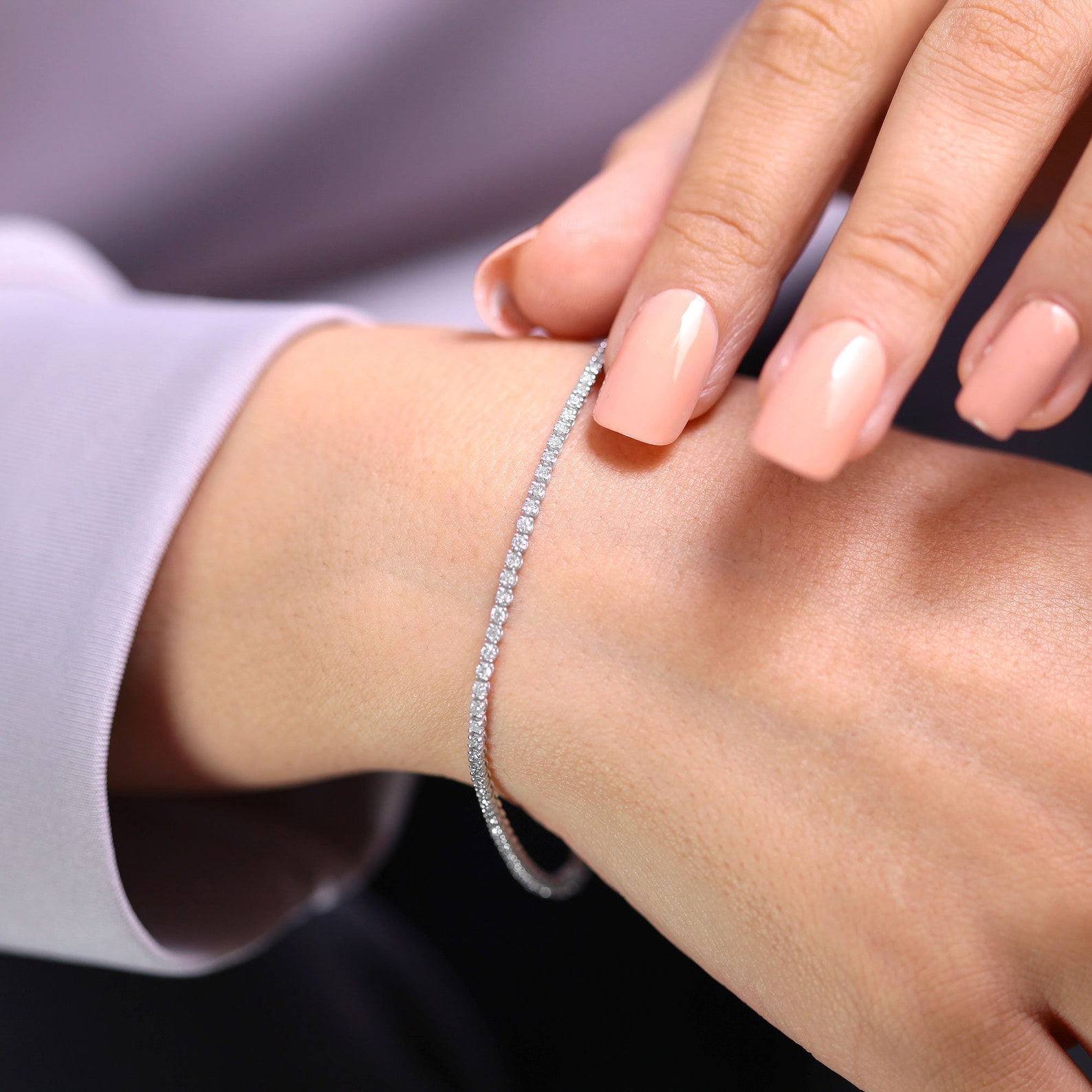 Dainty Diamond Tennis Bracelet / 14K Gold Minimal Tennis Etsy