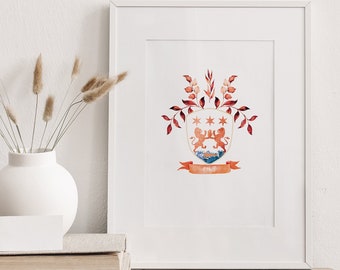 O'Neill Coat of Arms (Watercolour Style) Family Crest - Made in Ireland