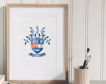 Custom Watercolour Single Coat of Arms | Personalised Family Crest - Birthday, Wedding, New Home, Anniversary, Family Gift -Made in Ireland