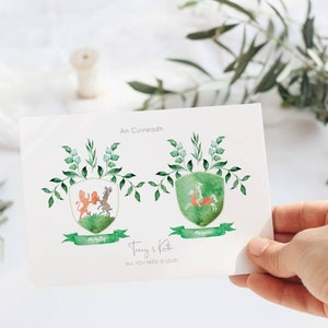 Benutzerdefinierte Familienwappen Hochzeitseinladungen | Wappen Hochzeit lädt ein | Aquarell-Stil | Hochzeit Heraldik | Aquarell Hochzeitswappen