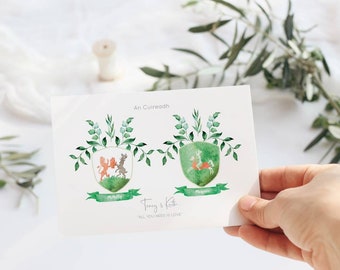 Custom Family Crest Wedding Invitations | Coat of Arms Wedding Invites | Watercolour Style | Wedding Heraldry | Watercolour Wedding Crests