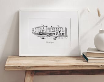 Tankardstown House Venue Sketch | Personalised Wedding Gift | Custom Illustration | Anniversary Keepsake | Christmas Gift for Couples