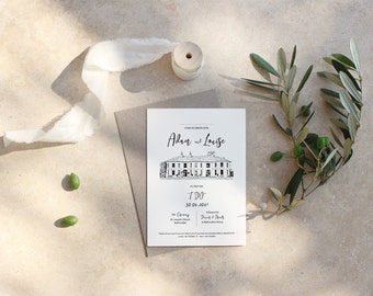 Rathmullan House Wedding Invitations | Sketched Venue | Physical Item (not a download)