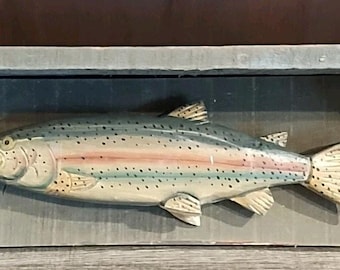 Vintage Wooden Rustic Trout Shelf 18in Length Cabin Nature Fishing twig
