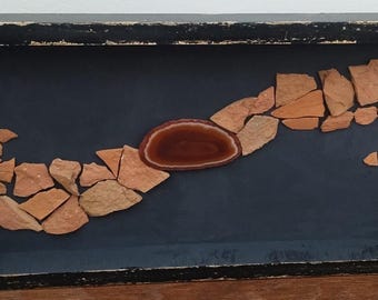 Agate Rock Slice mosaic Hanging Wall Art terra cotta handmade 20 x 10 rustic