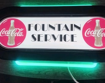 Vintage COCA-COLA Fountain Service Light up Wall Hanging SIGN 21 x 11 Working