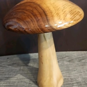 Vintage Hand Carved Wood Golden Mushroom Sculpture Figurine 8.5 Inch Toadstool