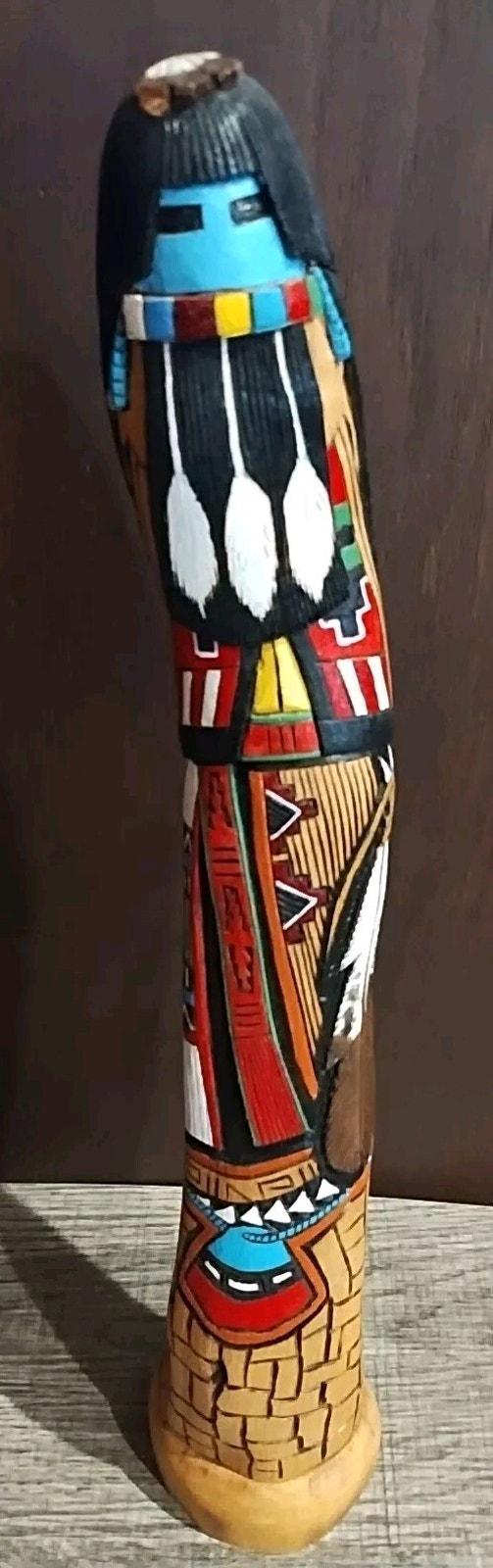 KACHINA wood carved doll 15" Long Hair Hand Carved Signed B. Many goats Native