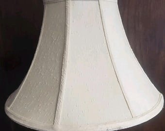 Fabric tweed lampshade cream off white ivory beige 16" diameter 11" high VTG
