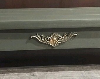 Riser Shelf Olive Green Gold Wood Painted Candle stand Table Adjustable Feet