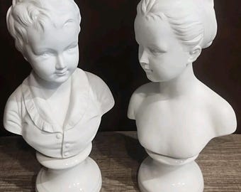Andrea by Sadek Girl Busts, White Porcelain Sculptures (Set of 2)