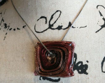 Vintage Artisan Choker NECKLACE Murano Glass Pendant Brown Swirl Earth Tone