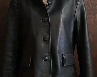 Trucker Black Womens M Leather Blazer Jacket Quilted satin lined vintage buttery