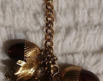 Handmade Keychain Fall Acorn Tree Feather Bronze Purse Backpack Charm Clip