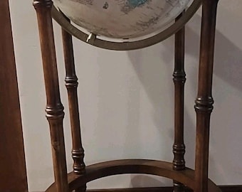 Vintage 12&quot; Cram&#39;s Imperial Rotating World Globe on a 28” Wooden Free Stand