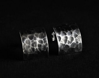 Hammered studs, Oxidised earrings, Minimalist post earrings, Sterling silver square studs, Chic modernist jewelry, Handmade jewelry gifts
