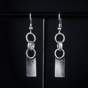 Chainmaille earrings, Sterling silver earrings, Goth earrings dangle, Dark fantasy jewelry, Goth gifts, Medieval earrings