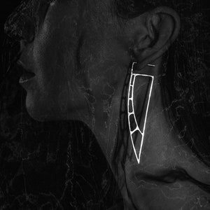 Futuristic earrings, Large silver cosmic earrings, Avant garde earrings, Modern art silver earrings, Space earrings, Astro earrings