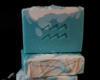 Aquarius Artisan Soap Bar, Zodiac Soap, Handcrafted Witch Gift, Pagan Gift, White Tea & Jasmine Scent, Astrology Soap