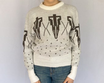 Vintage 80's Grey and White Mockneck Sweater