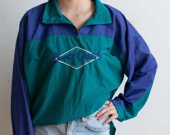 Vintage 80&#39;s Quarter Zip Teal and Blue Windbreaker