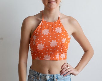 Hand Made Halter Top Made with Vintage 70's Fabric