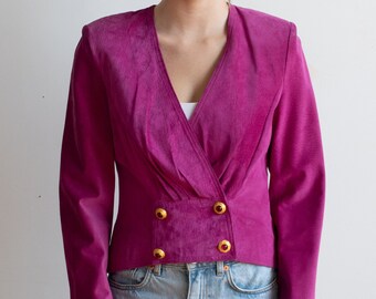 Vintage 80&#39;s Pink Suede Double Breasted Cropped Jacket