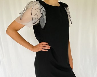 Vintage 80's Black Sheer Overlay Dress with White Statement Sleeves