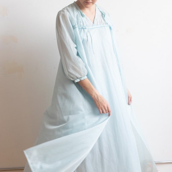 Vintage 70's Powder Blue Nightgown and Robe Set