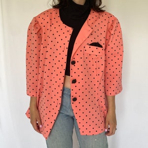 Vintage 80&#39;s Hot Pink and Black Polka Dot Button Up Blouse