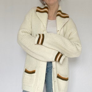 Vintage 70&#39;s White Striped Orlon Cardigan