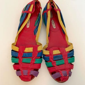 True Vintage 90&#39;s Rainbow Leather Flats Appx. Size 7