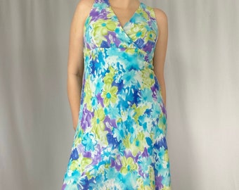 Vintage 90's Blue Floral Sleeveless Dress