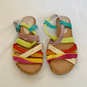 Vintage 90&#39;s Rainbow Strap Sling Back Sandals