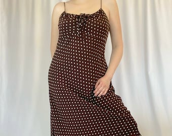 Vintage 90's Brown and White Polka Dot Summer Dress