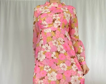 Vintage 70's Pink Floral Maxi Dress