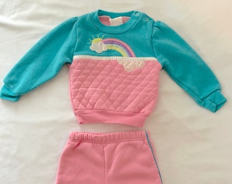 Vintage 80's Children's Blue and Pink Rainbow Tracksuit