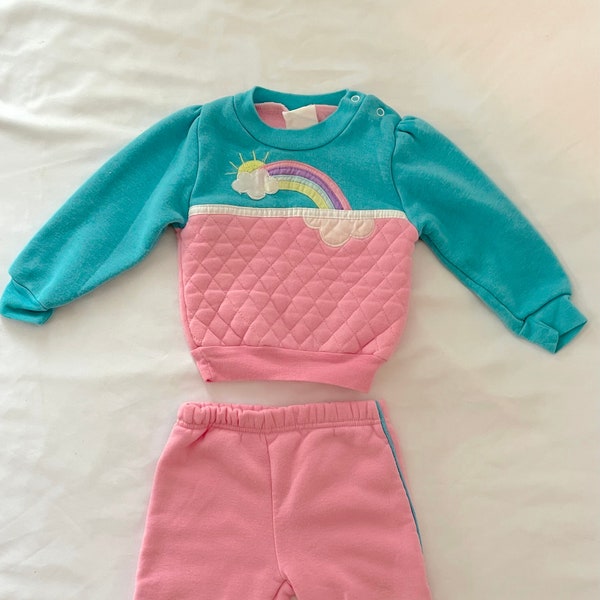 Vintage 80's Children's Blue and Pink Rainbow Tracksuit