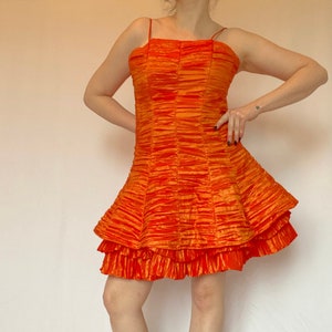 Vintage 80&#39;s Orange Textured Party Dress