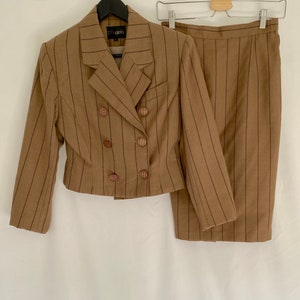 Vintage 80&#39;s Brown and Black Pinstripe Blazer and Pencil Skirt Set