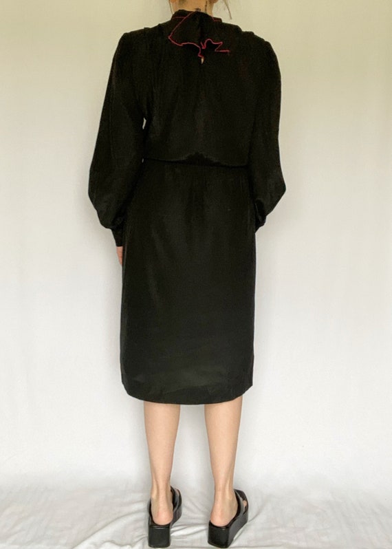 Vintage 70's Black Long Sleeve Dress with Pussy B… - image 7