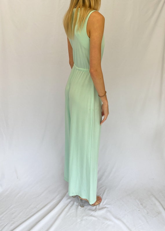 Vintage 70's Mint Green Sleeveless Flared Jumpsuit - image 7