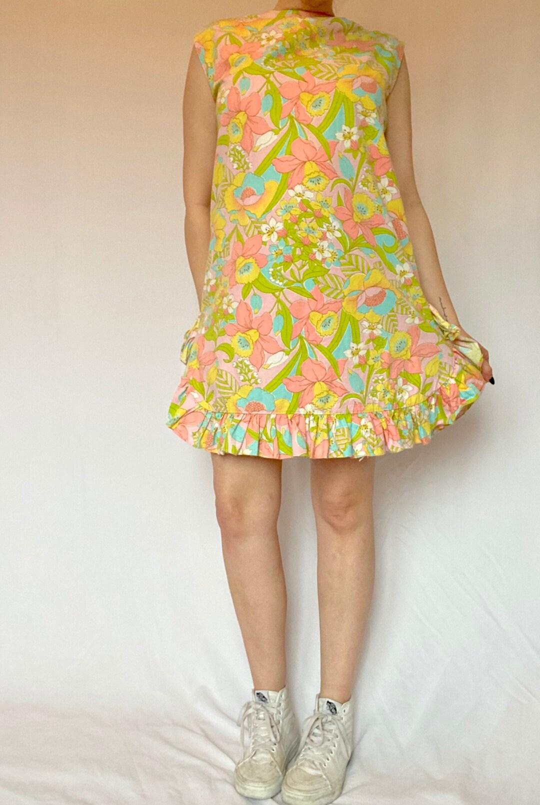 Cute Floral Ruffles Mini 60s Dress main image 1