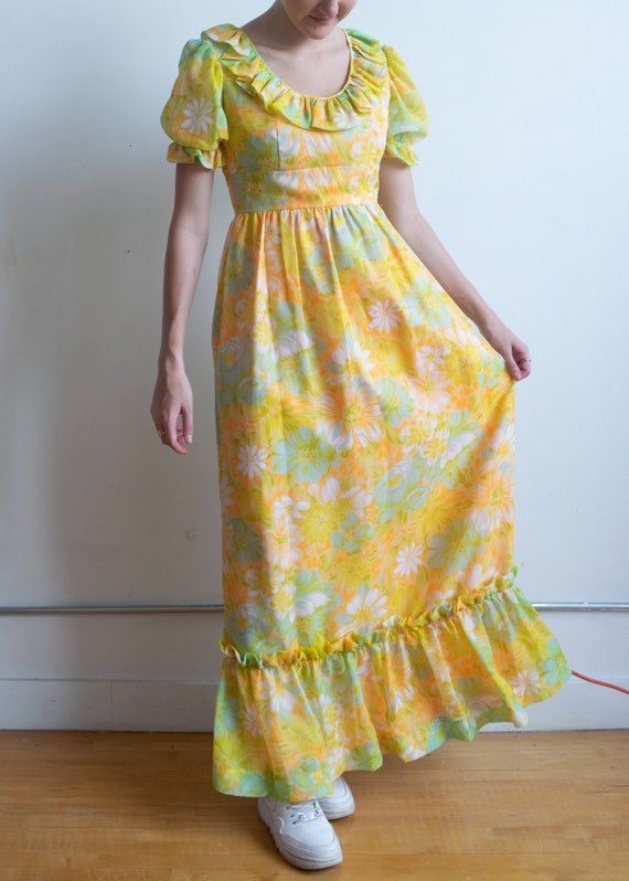 Vintage 60's Handmade Yellow Floral Dress - image 3