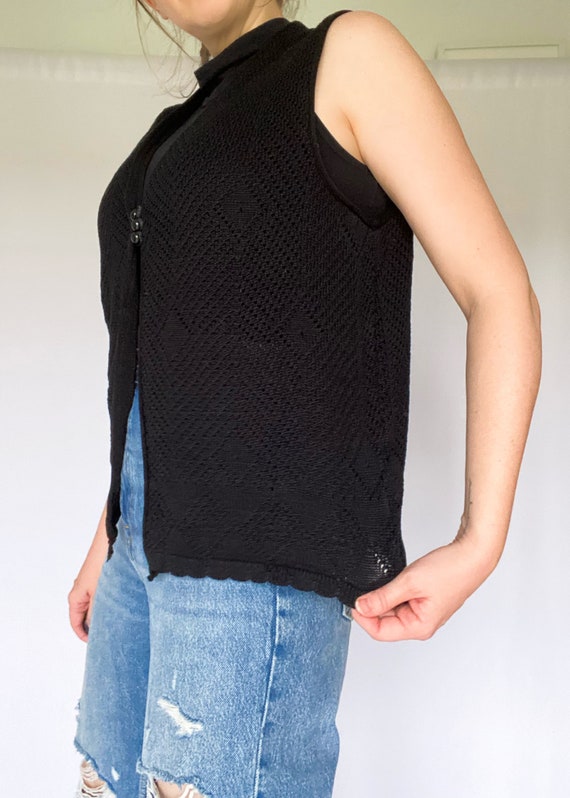 Vintage 80's Black Crochet Vest - image 5