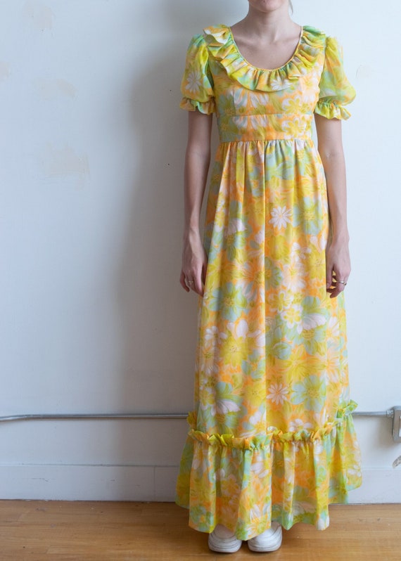 Vintage 60's Handmade Yellow Floral Dress - image 1