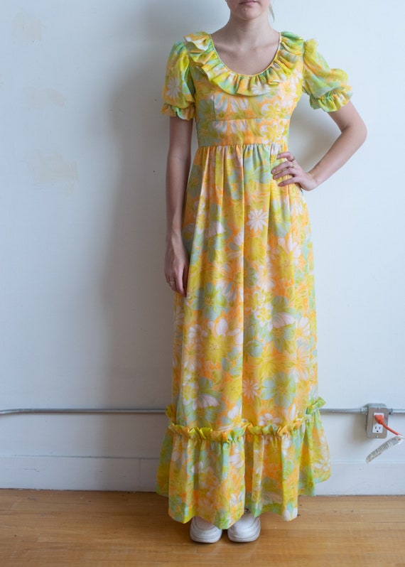 Vintage 60's Handmade Yellow Floral Dress - image 2